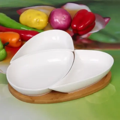 Набор соусников «White magic» 3шт 25*26см на бамбуковой подставке