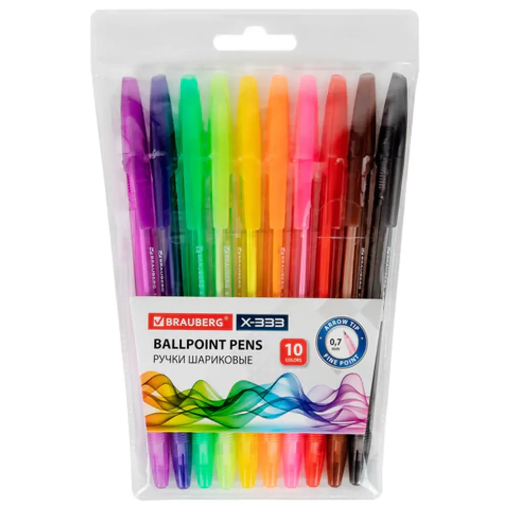 Набор шариковых ручек 10цв. Brauberg X-333, 0,7мм, тонированный корпус