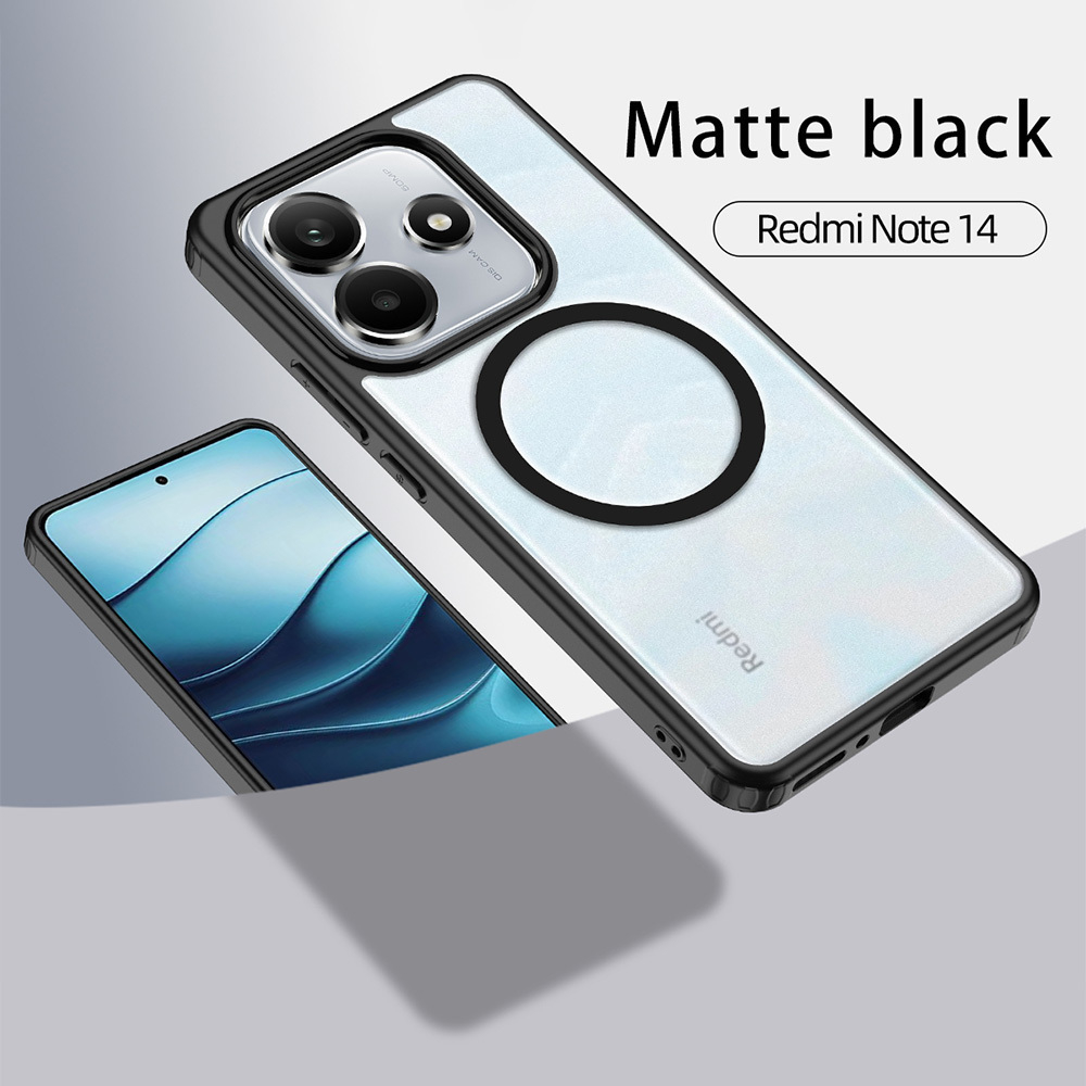Чехол для Xiaomi Redmi Note 14 с Магсейф черный с прозрачной матовой задней панелью WLONS