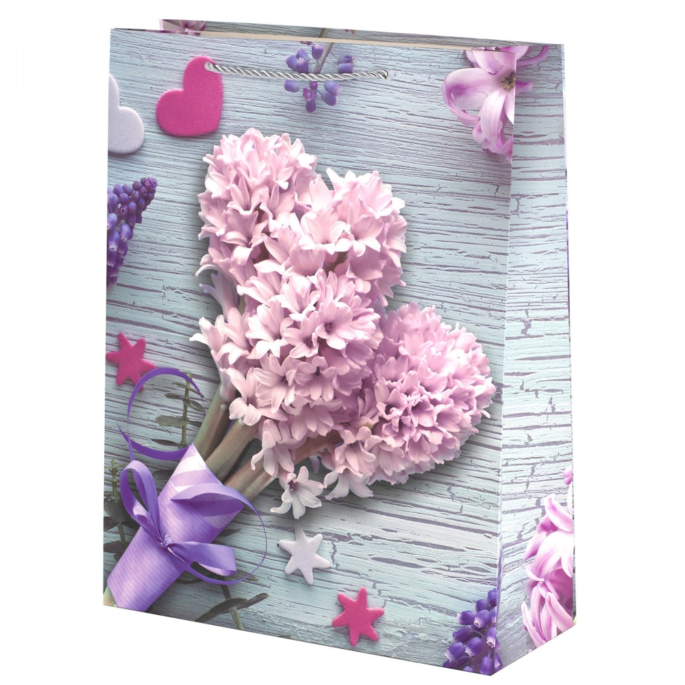 Пакет подарочный бумажный Alingar, (XL) 31х40х12 см, вертикальный, "Весенний букет", мат. ламинация, ассорти