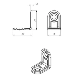 Уголок-кронштейн крепежный мебельный металлический 22х22х15 мм (20 шт)