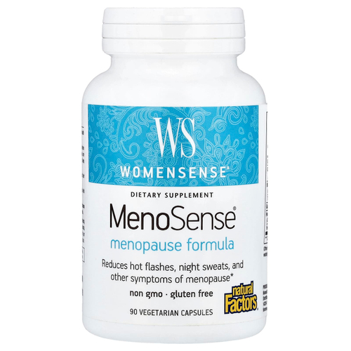 Natural Factors, WomenSense®, MenoSense®, добавка для поддержки во время менопаузы, 90 вегетарианских капсул