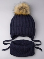 Шапка зимняя детская с помпоном и снуд