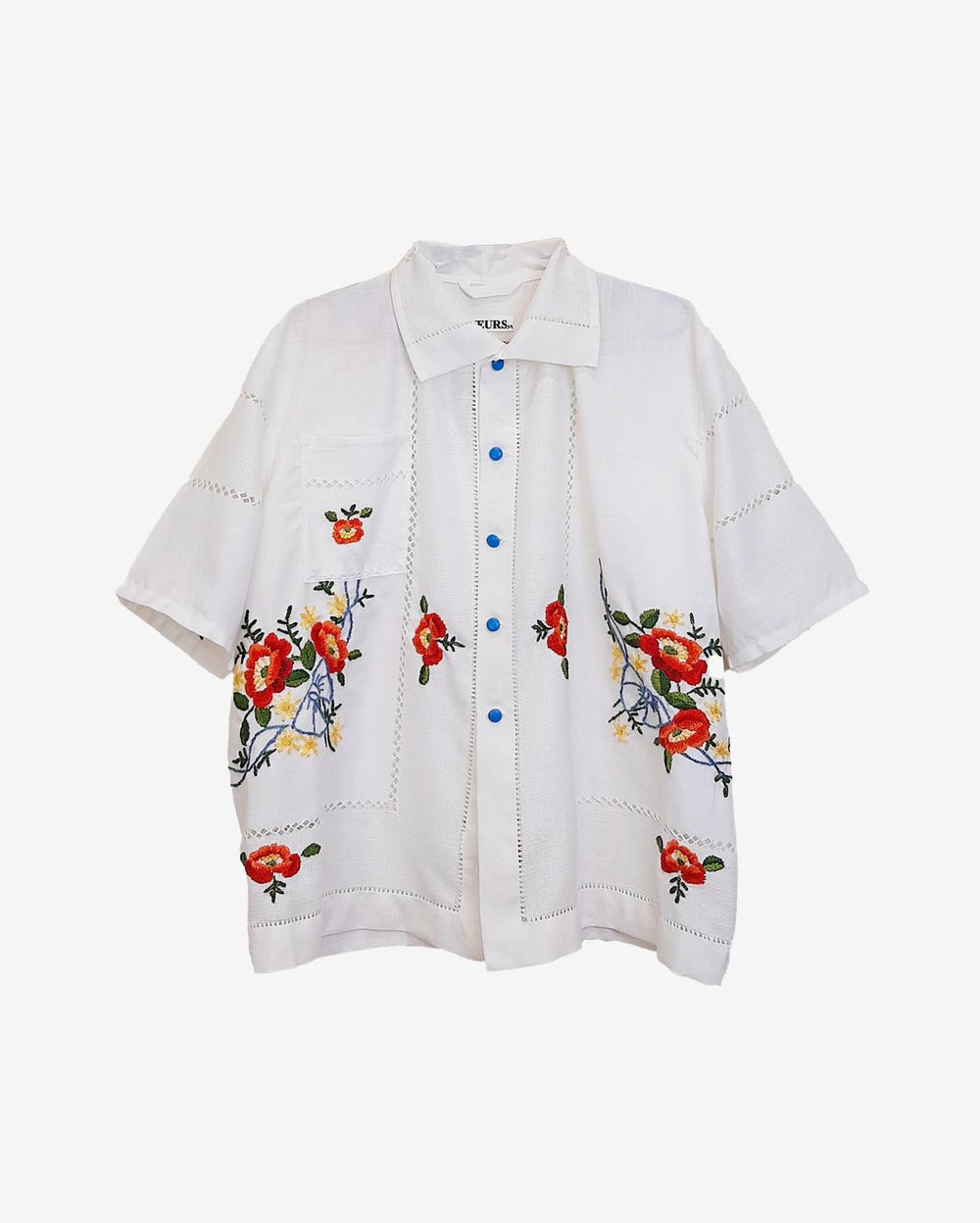 Рубашка Soeurs с Голубыми Пуговицами/Blue Buttons Short Sleeve Shirt белая