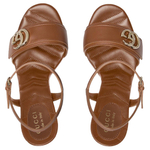 GUCCI GG Leather One Strap Sandals Women"s Brown