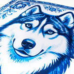 Шейный платок «Хаски (гжель)», 70×70 см