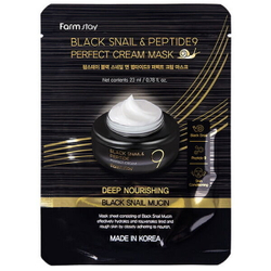 Маска тканевая для лица с муцином черной улитки и пептидами FarmStay Black Snail & Peptide9 Perfect Cream Mask, 1шт x 23мл