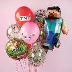 Шар (18''/46 см) Круг, Пиксели, С Днем Рождения!, Зеленый, 1 шт. в уп.