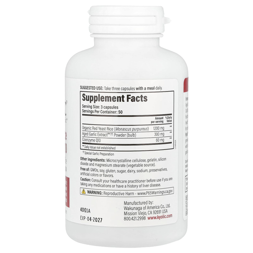 Kyolic, Aged Garlic Extract ™, красный дрожжевой рис с коэнзимом Q10, формула 114, 150 капсул