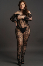 Красивый ажурный кэтсьюит с доступом Lace Sleeved Bodystocking (Размер: XL-XXL-XXXL) (Цвет: черный)