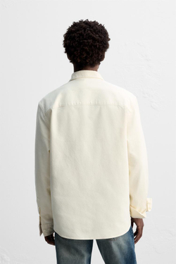 ZARА РУБАШКА ИЗ ХЛОПКА С УТЕПЛЕНИЕМ, ЭКРЮ