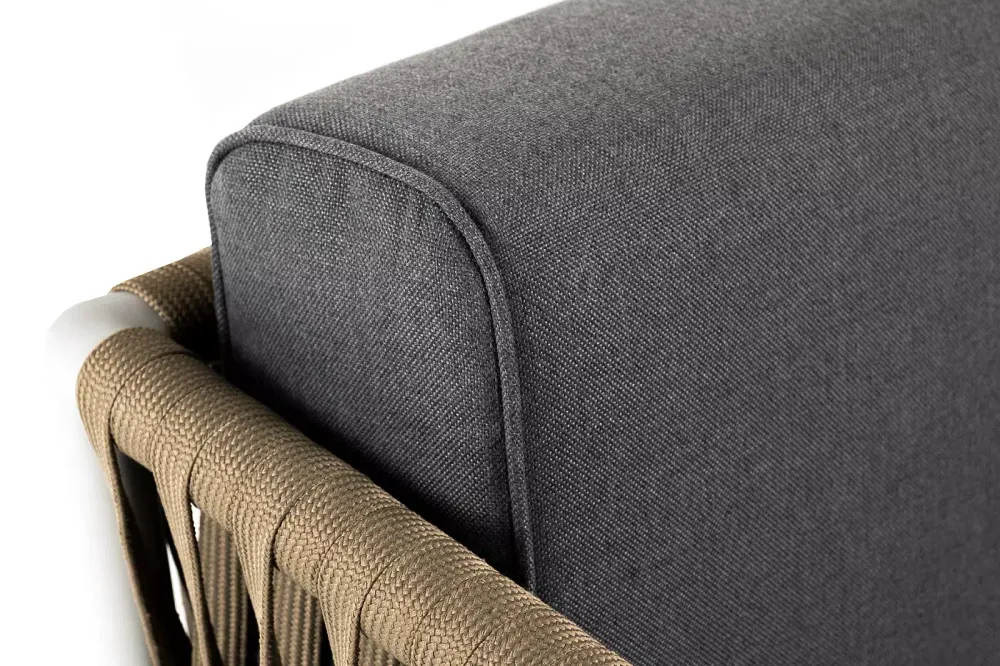 "Касабланка" диван 3-местный плетеный из роупа, каркас алюминий светло-серый (RAL7035) муар, роуп серо-коричневый 23мм, ткань серая 017