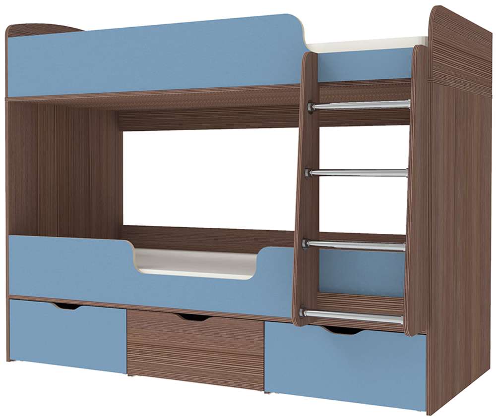 Кровать двухъярусная КарИВи Малыш Двойняшка 80х180 Бодего Темный Светло-синий, голубой