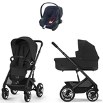 Коляска Cybex Talos S Lux BLK complete Aton B2 Bay Blue Base One 4 в 1 Moon Black с дождевиками