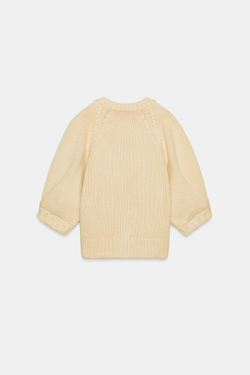 ZARA КАРДИГАН С ОБЪЕМНЫМИ РУКАВАМИ, ЯИЧНО-ЖЕЛТЫЙ