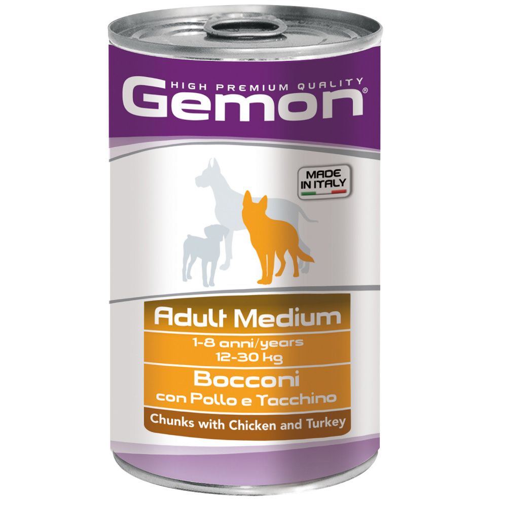 Gemon Dog Medium консервы для собак средних пород кусочки курицы с индейкой (1,25 кг)