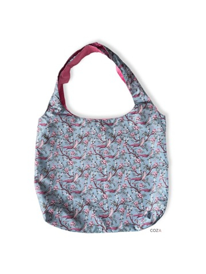 Шоппер - пилигрим COZA большая с принтом "Шинуазри", голубой фон, 46х37х9 см