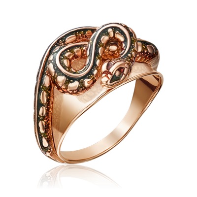 Кольцо «Анаконда» из красного золота с эмалью