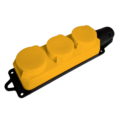 Розетка переносная 3-местная c/з STEKKER, RST16-23-44-6, штепсельная 250В, 16А, IP44, желтый 49407
