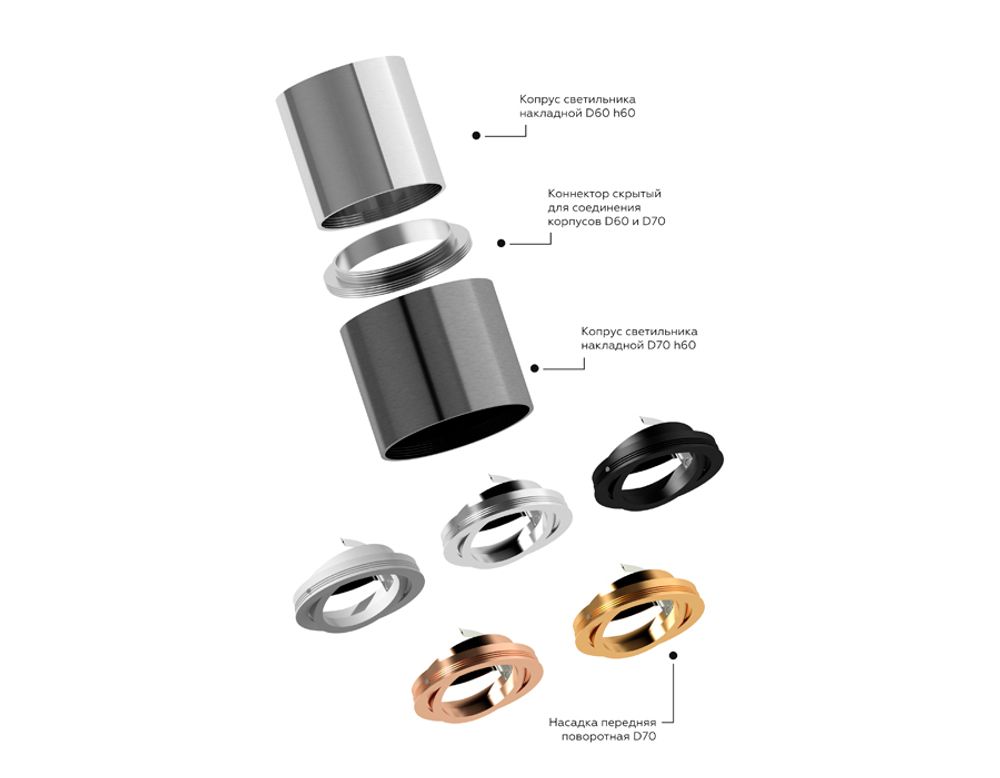 Ambrella Корпус светильника накладной для насадок D70mm DIY Spot C7405
