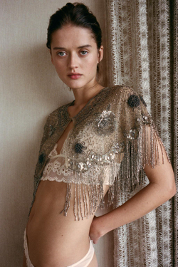 ZARA НАКИДКА С ВЫШИВКОЙ, БУСИНАМИ И БАХРОМОЙ, СЕРЕБРИСТЫЙ