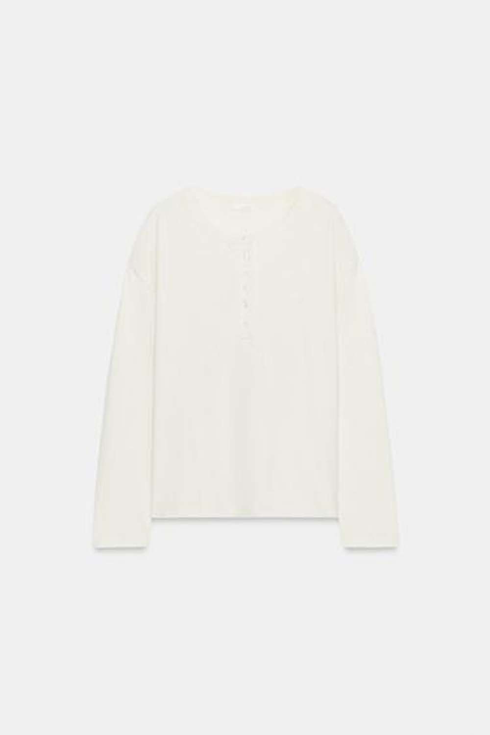 ZARA ФУТБОЛКА В СТИЛЕ РУСТИК С ВОРОТНИКОМ НА ПУГОВИЦАХ, ЭКРЮ