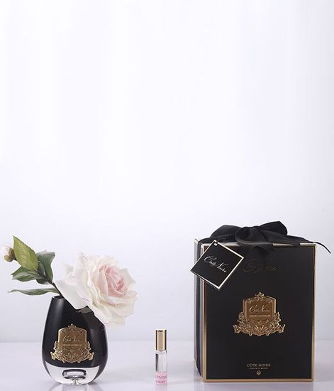 Роза чайная бело-розовая в темной вазе, Cote Noire