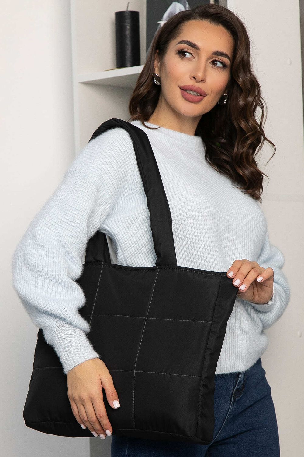 Сумка-шопер стеганая (черная) СШ07-46 LT Collection