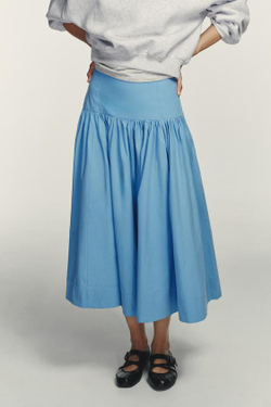 ZARA ОБЪЕМНАЯ ЮБКА МИДИ, ЯРКО-СИНИЙ