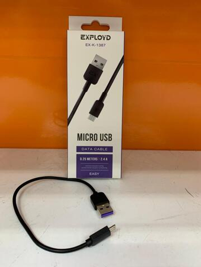 Кабель USB - микро USB Exployd EX-K-1387 EASY, 0.25м, 2.4A, цвет: чёрный