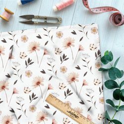 Ткань дюспо полевые розовые цветы на бежевом фоне