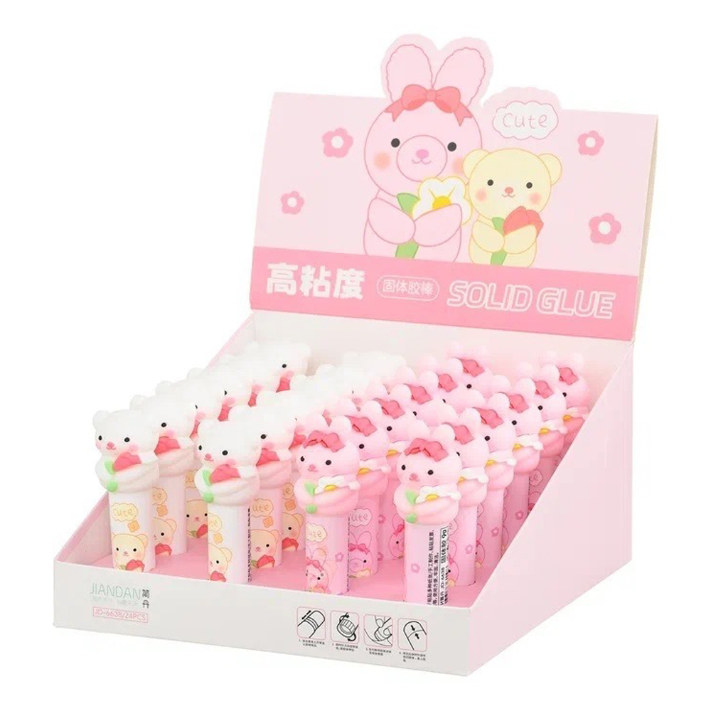 Клей-карандаш Basir белый, серия "Cute", 9 грамм, 24 шт