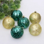 Новогодние шары «Волшебный бал» 8 см (набор 6 шт), Изумруд/Золото