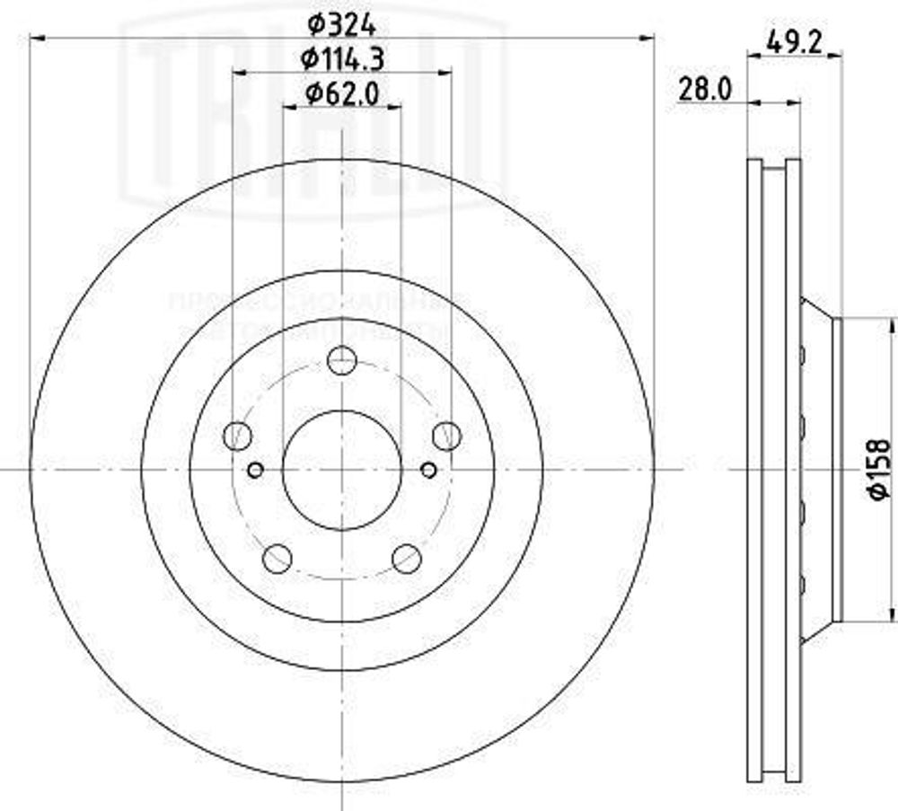 Диск тормозной передний Toyota Venza (08-) вент. (324x28) (TRIALLI)