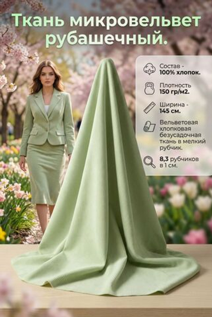 Микровельвет рубашечный 100% хлопок 150 гр/м2 Салатовый