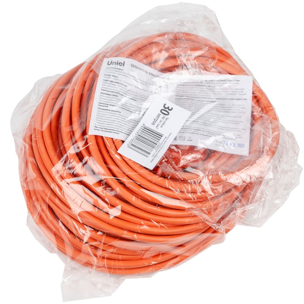 YXз16-101 /UCK-1N/3x1,50/30M/O ORANGE Удлинитель силовой в бухте, c/з, 1гнездо, 30м (ПВС 3х1,50), 16A. Оранжевый. TМ Uniel