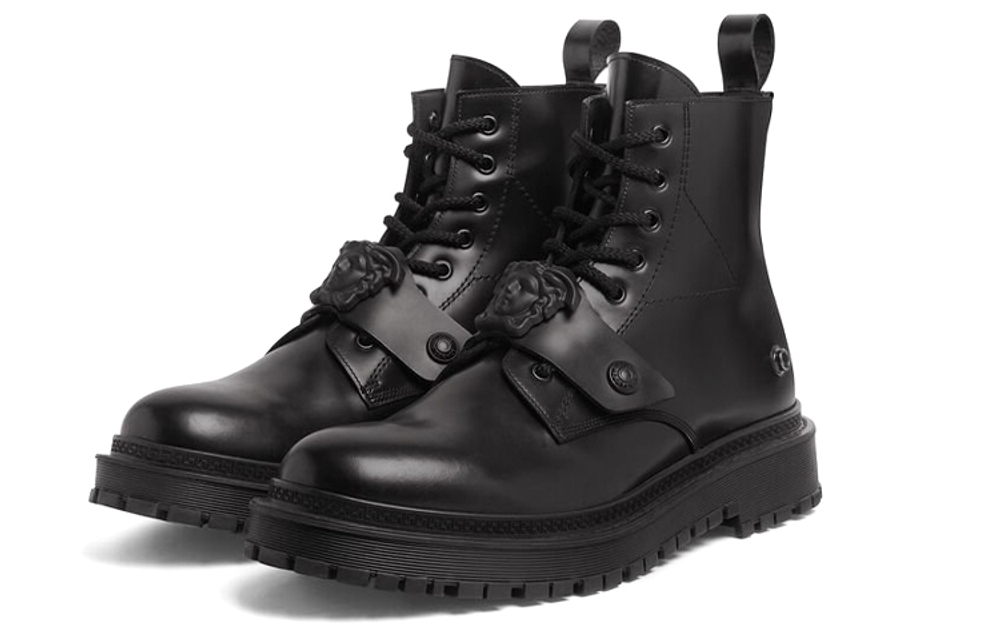 VERSACE Medusa Lace Up Short Combat Boots Men"s Black