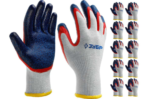 Перчатки с двойным нитриловым обливом ЗУБР Захват-2, размер L-XL, 10 пар 11454-K10