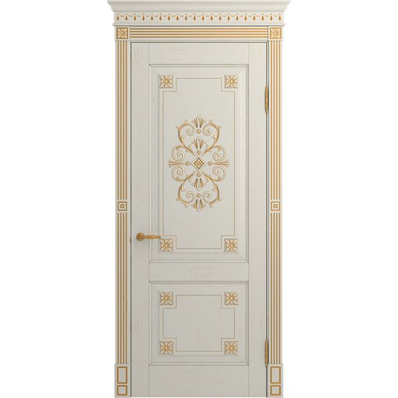 Межкомнатная дверь массив дуба Viporte Флоренция Декор белая эмаль патина золото глухая
