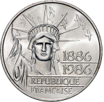 France, 100 Francs, 1986 – Centennial of the Statue of Liberty. Silver Commemorative Coin, MS