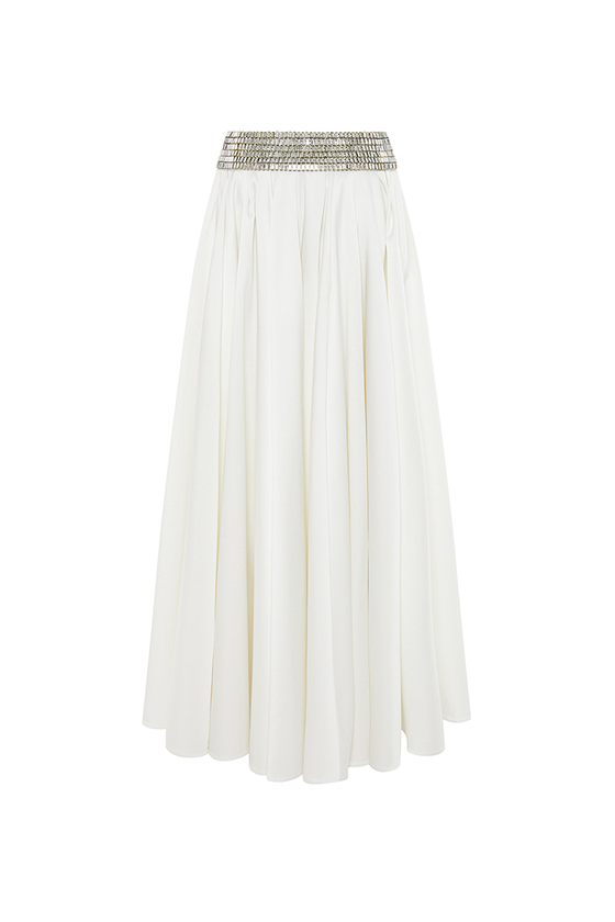 Юбка макси из атласа с кристальной отделкой