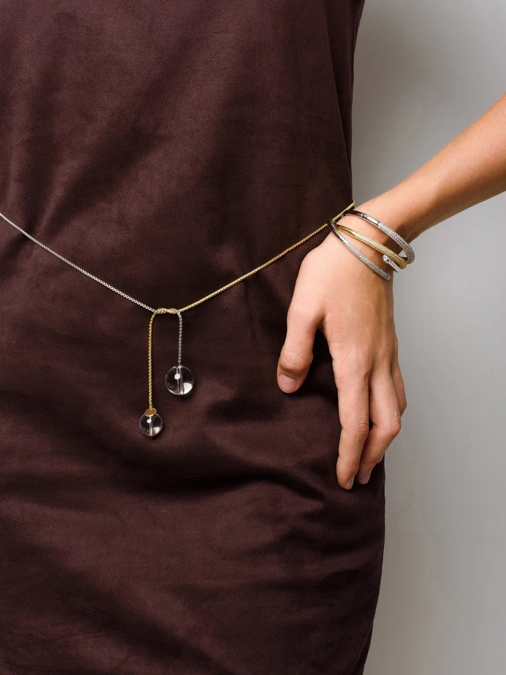 Браслет "Two Crystal Leaves mini" Silver