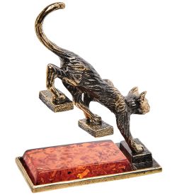 Народные промыслы AM-3093 Фигурка «Кот на лестнице» (латунь, янтарь)