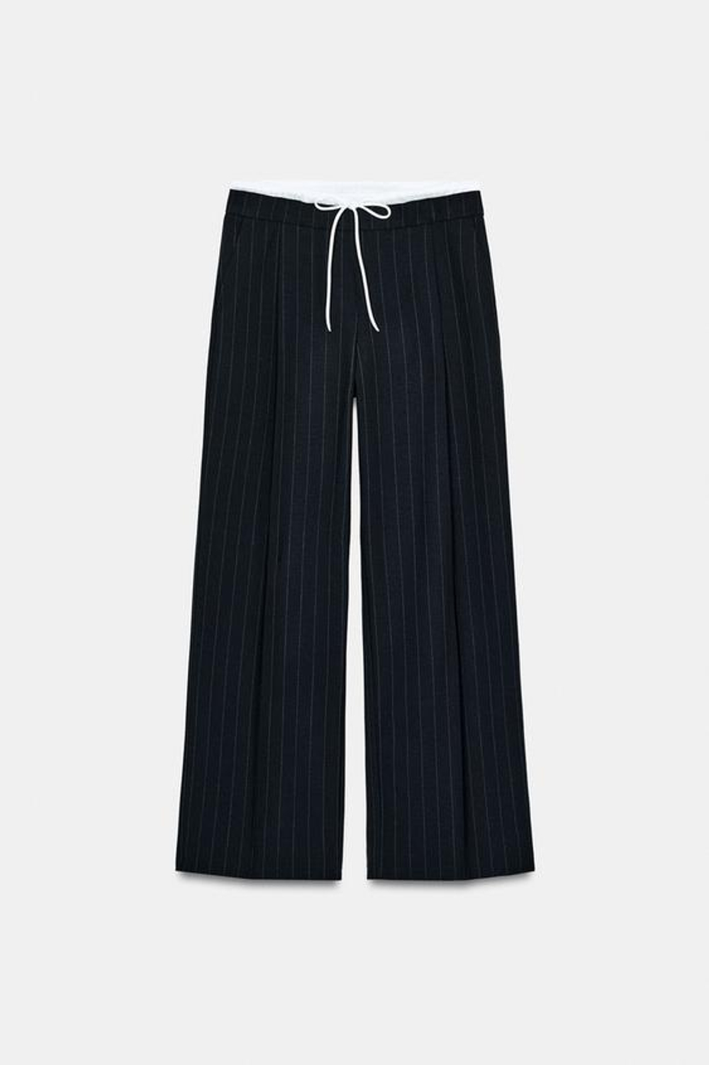 ZARA БРЮКИ С ШИРОКИМИ ШТАНИНАМИ И ДВОЙНЫМ ПОЯСОМ, ПОЛОСКИ