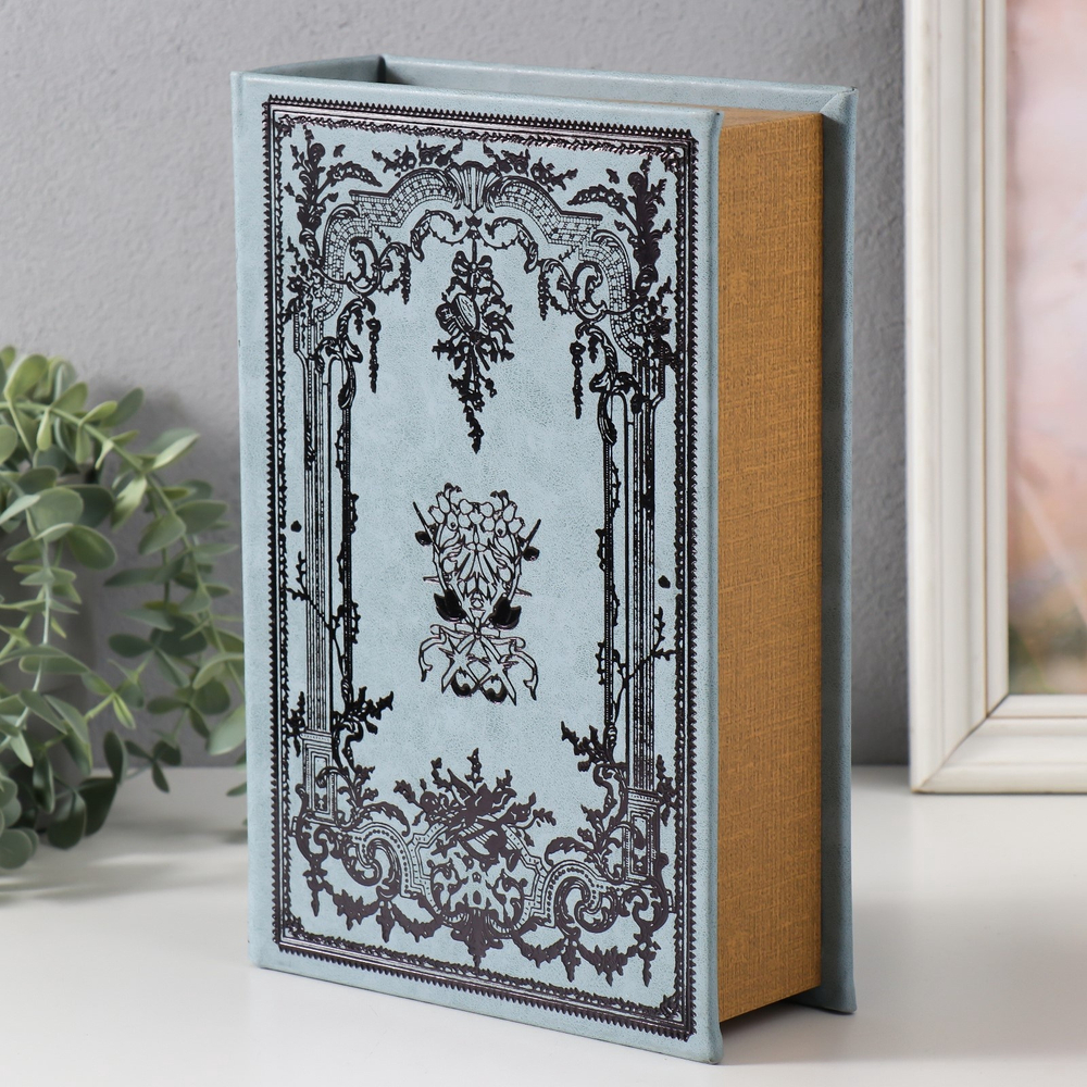 Шкатулка книга-сейф «Растительный узор», дерево и искусственная кожа, с замком, 27×18×7 см