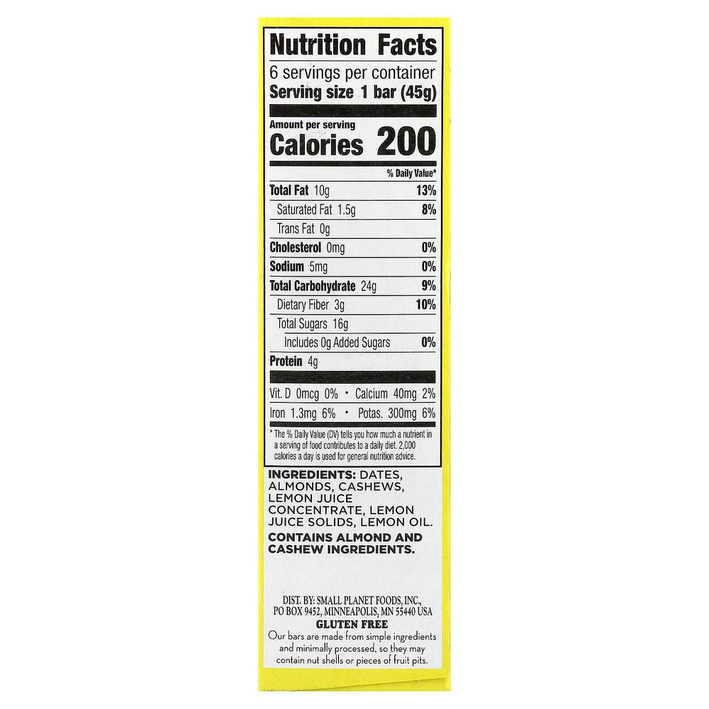 Larabar, Real Fruit & Nut Bar™, со вкусом лимона, 6 батончиков по 45 г (1,6 унции)