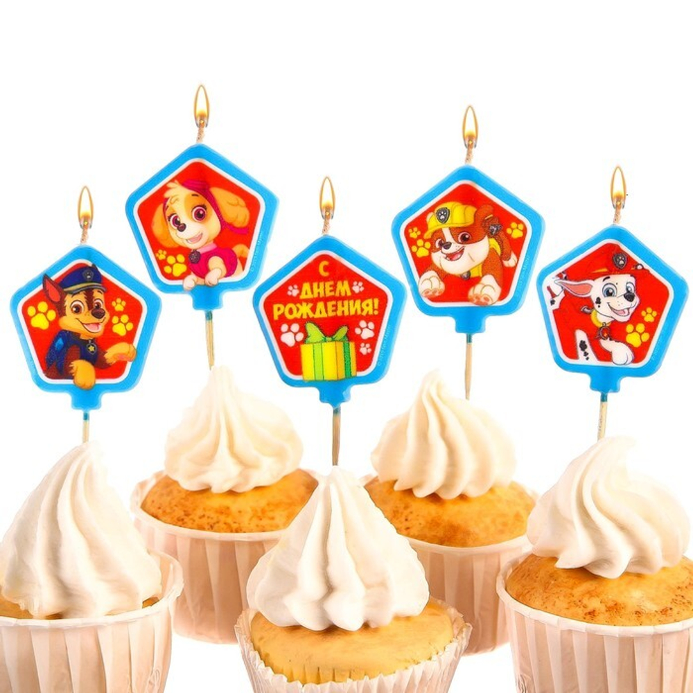 РАСПРОДАЖА Свеча для торта "С Днем Рождения!", 5 штук, Щенячий патруль
