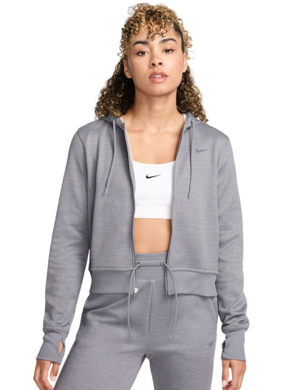 Женская Кофта теннисная Nike Therma-Fit One Full-Zip - carbon heather