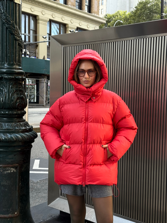 Пуховик Рокет миди красный