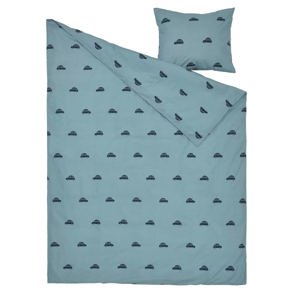 IKEA BARNDRÖM  (ИКЕА БАРНДРÖМ)  -  Пододеяльник и наволочка, авто/синий дизайн, 150x200/50x60 см